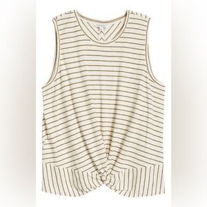 Liverpool Los Angeles Striped Twist Front Tank Top XL Olive Cream 100% Cotton